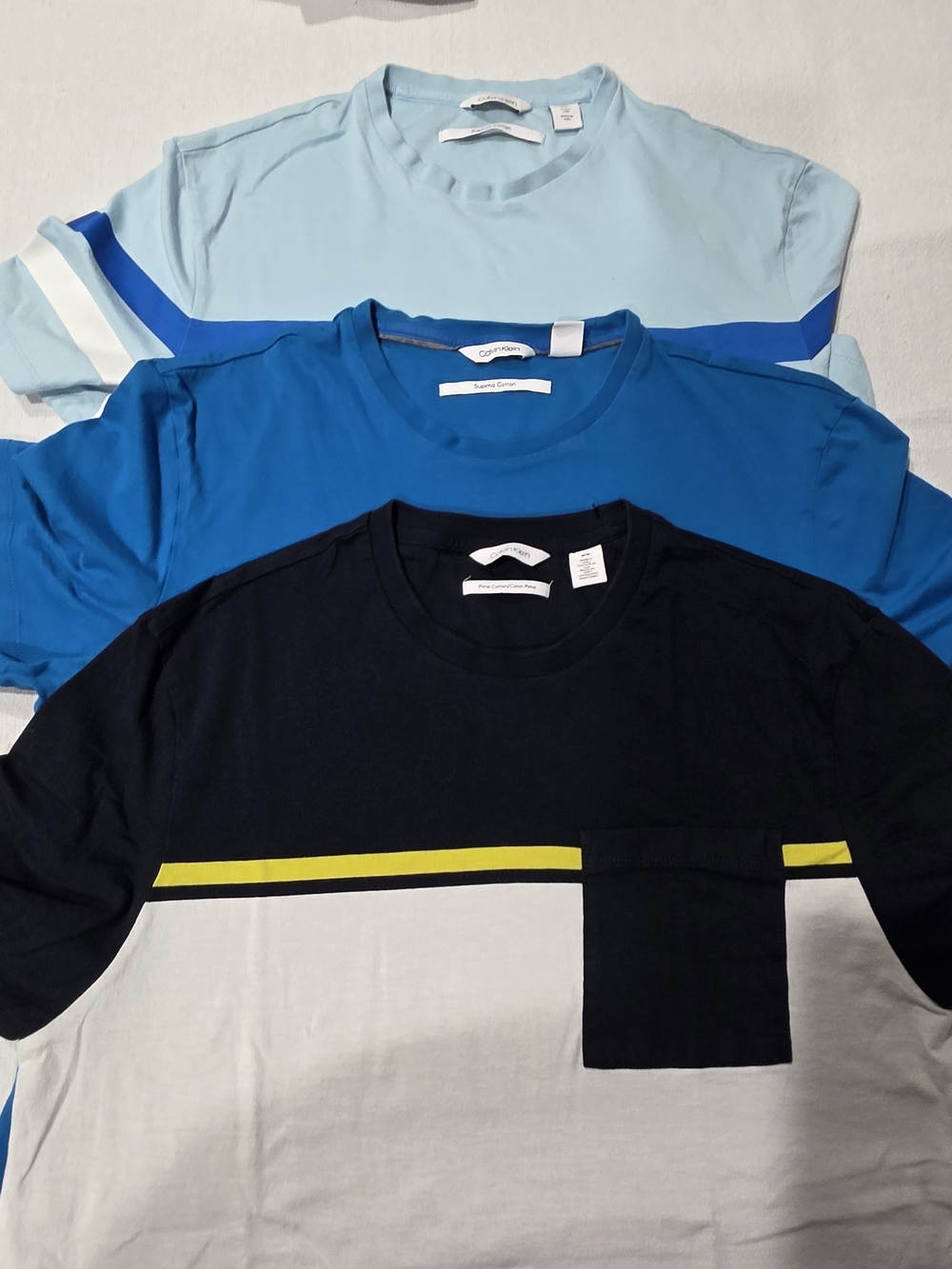 3 Calvin Klein Men's Short Sleeve Tees - Navy, Blue & Light Blue Colorblock Set